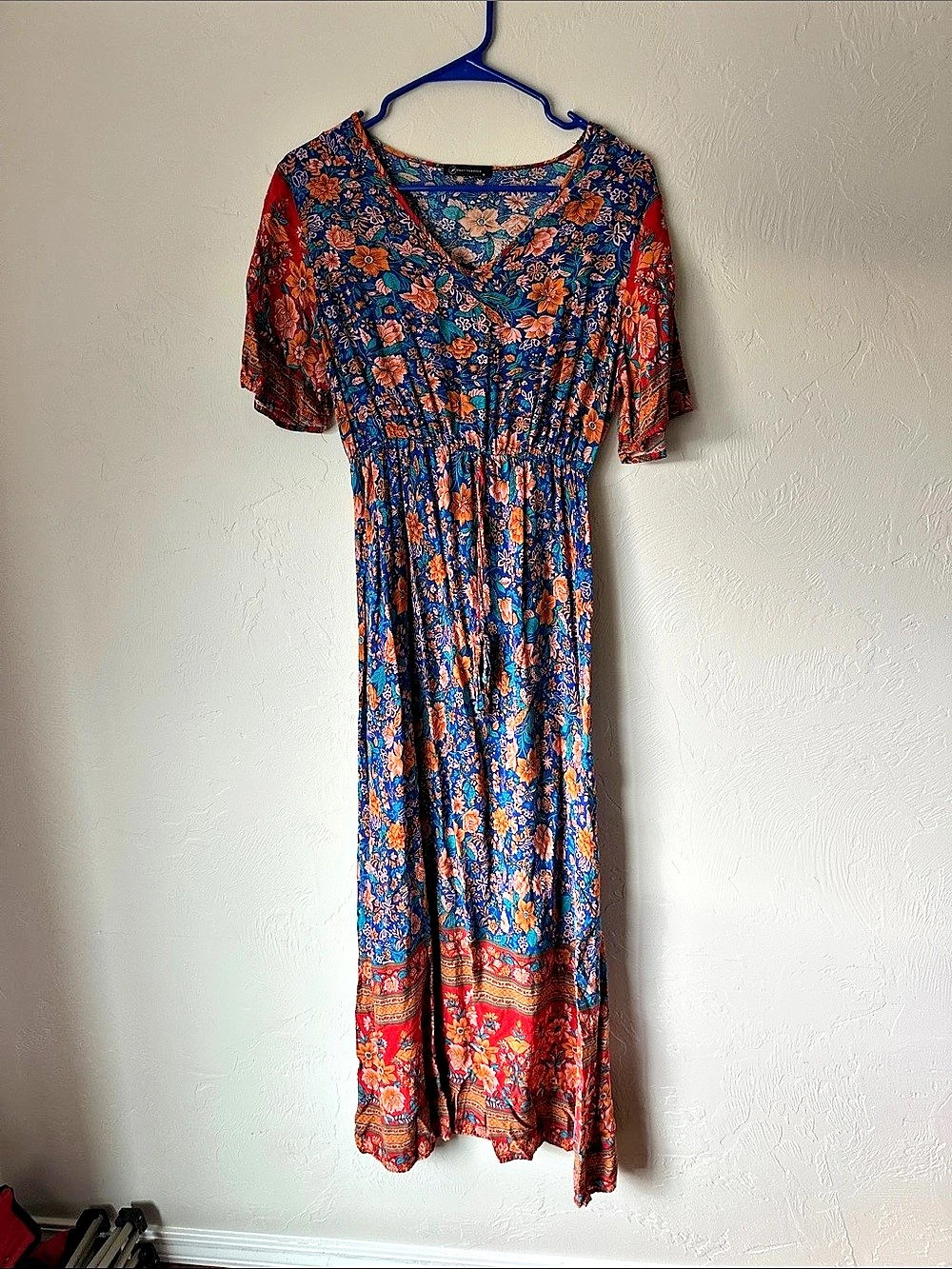 PrettyGarden Women's Summer Floral Boho Maxi Dress Blue & Red Medium